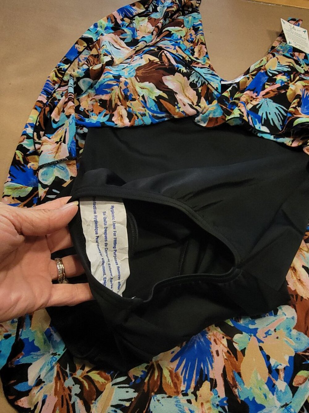 A Shore Fit Size 12 Black Blue Teal Aqua Brown Mesh Overlay 1 Piece Swimsuit NEW - Picture 6 of 10